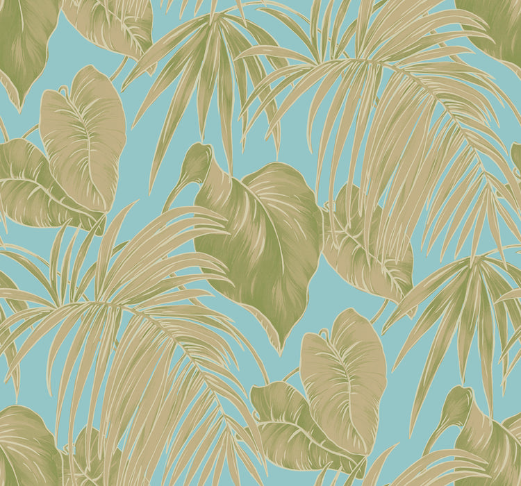 Seabrook Designs Dominica Turquoise, Green, And White Wallpaper Sample TA21602