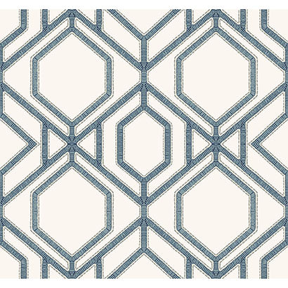 York Sawgrass Trellis White & Blue Wallpaper TC2634