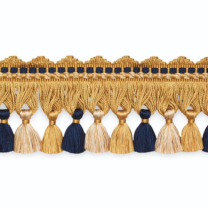 Schumacher Amanda Tassel Fringe Gold/Navy/Ecru Trim Sample TF1014-4