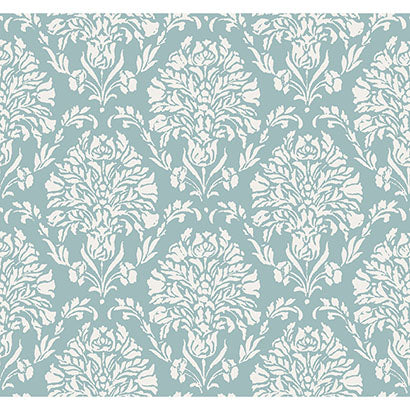 York Block Print Damask Blue Wallpaper TL1933