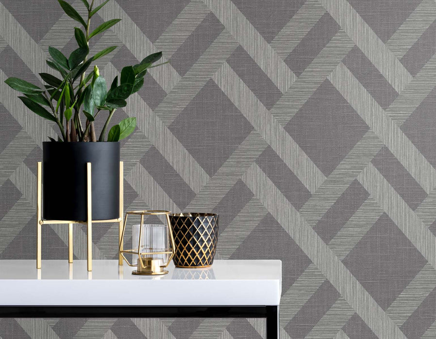 Seabrook Designs Linen Trellis Ash Wallpaper Sample TS80818