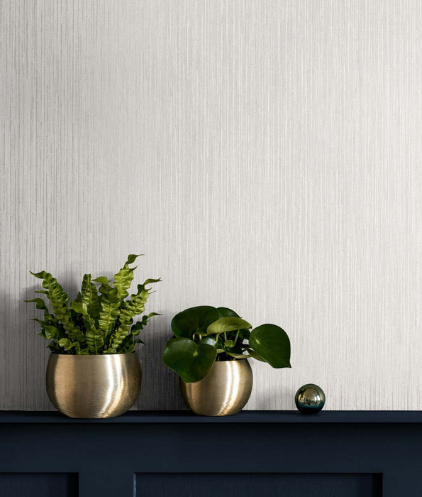 Seabrook Designs Vertical Stria Oyster & Metallic Silver Wallpaper TS80905