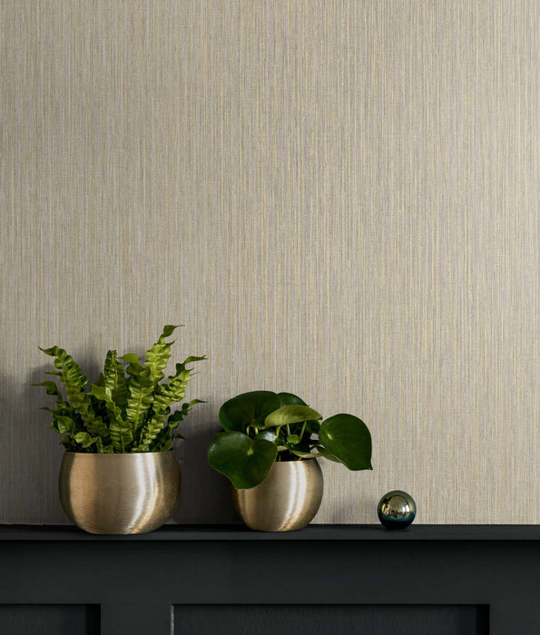 Seabrook Designs Vertical Stria Sandstone & Metallic Gold Wallpaper Sample TS80906