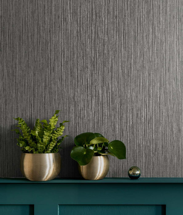 Seabrook Designs Vertical Stria Graphite & Metallic Silver Wallpaper TS80910