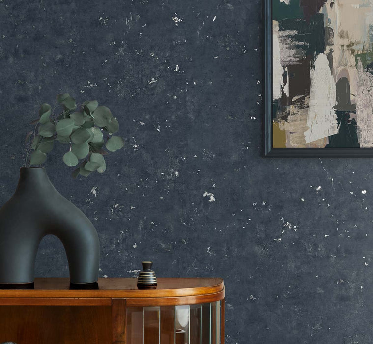 Seabrook Designs Cement Faux Storm Blue & Metallic Graphite Wallpaper Sample TS81202