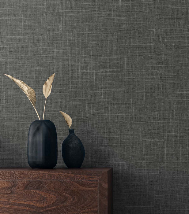 Seabrook Designs Myrna Linen Charcoal Wallpaper Sample TS81918