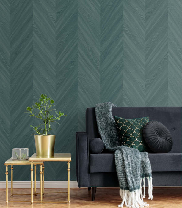 Seabrook Designs Chevron Wood Wintergreen Wallpaper Sample TS82104