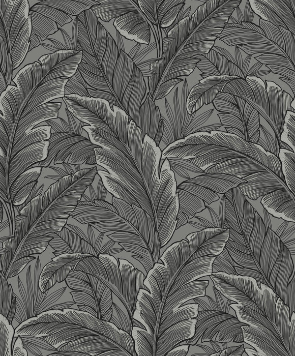 Seabrook Designs Tropical Leaves Silver Wallpaper Sample UK10004