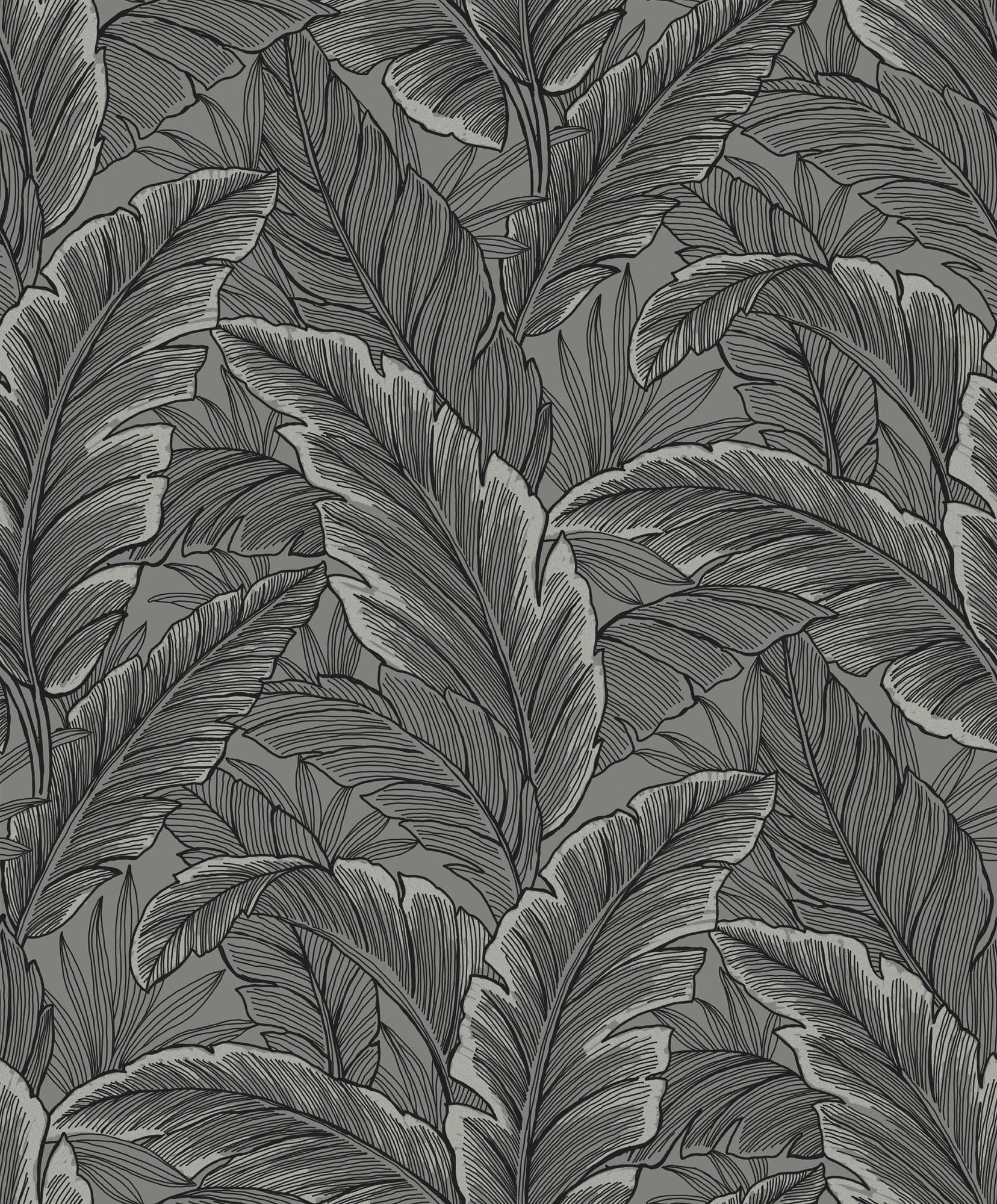 Seabrook Designs Tropical Leaves Silver Wallpaper UK10004