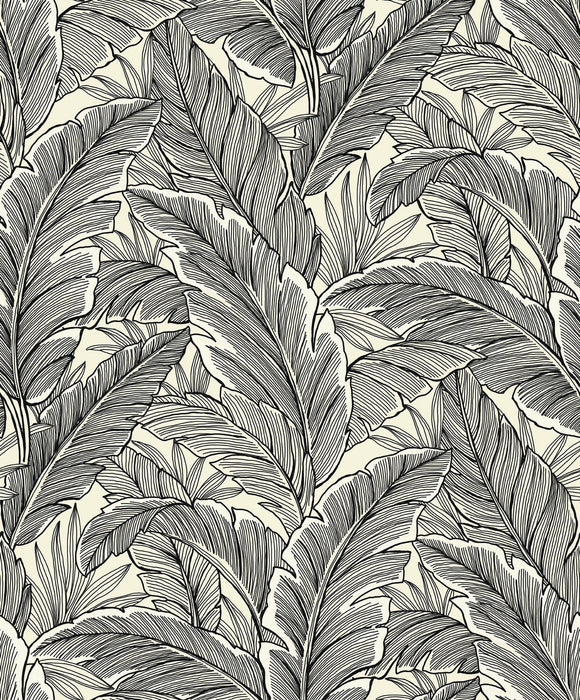 Seabrook Designs Tropical Leaves Pearl & Ebony Wallpaper UK10005