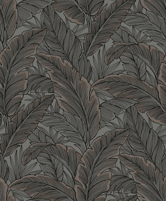 Seabrook Designs Tropical Leaves Charcoal Wallpaper Sample UK10048