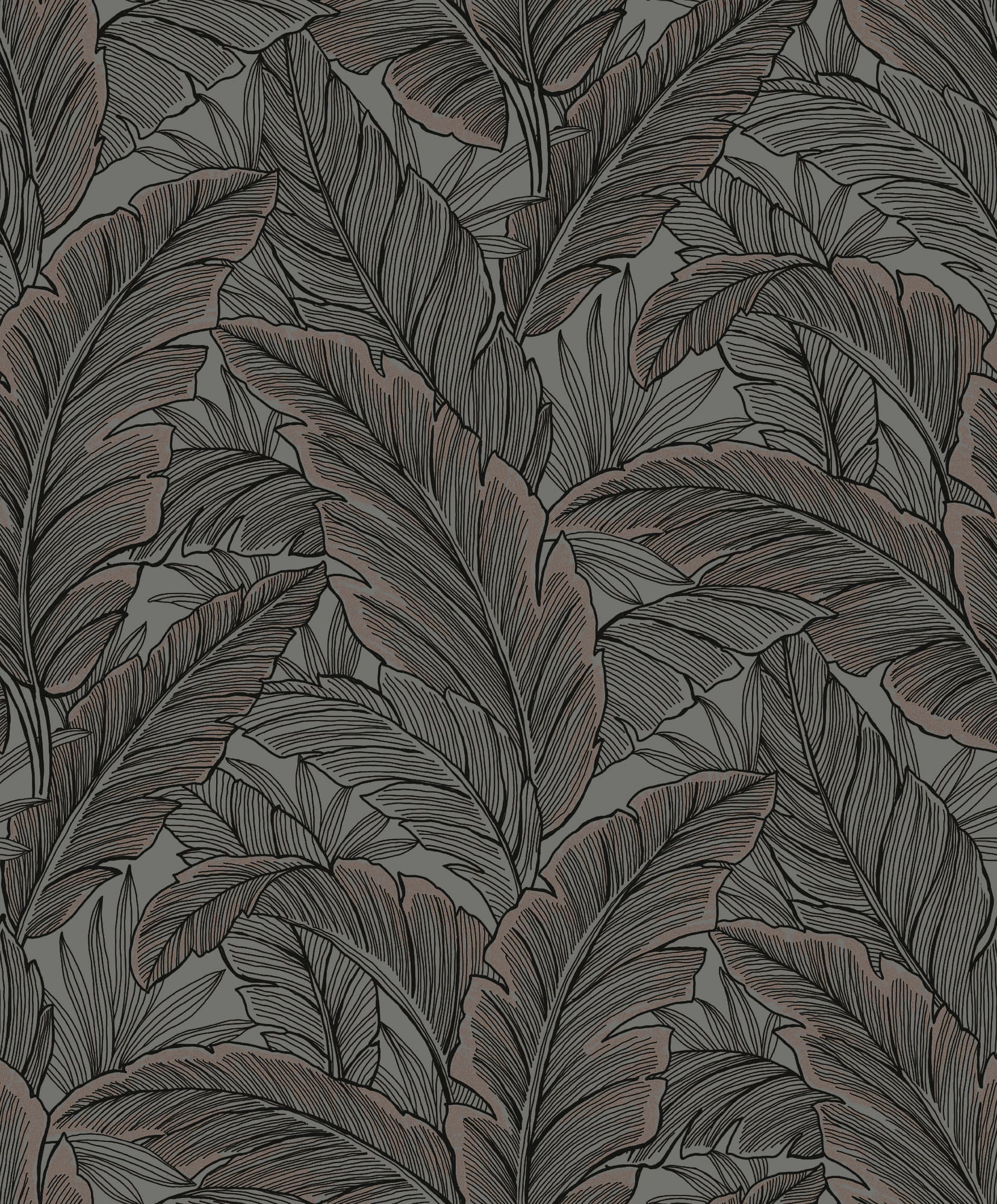 Seabrook Designs Tropical Leaves Charcoal Wallpaper UK10048