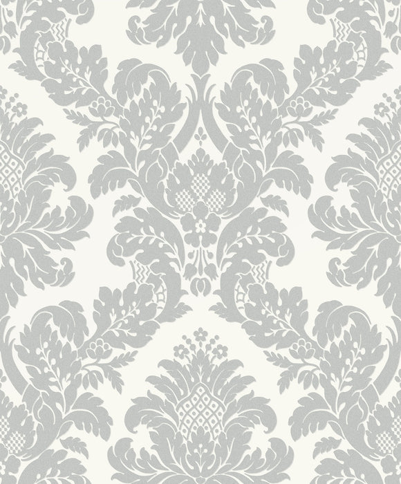 Seabrook Designs Classic Damask Silver Wallpaper Sample UK10432