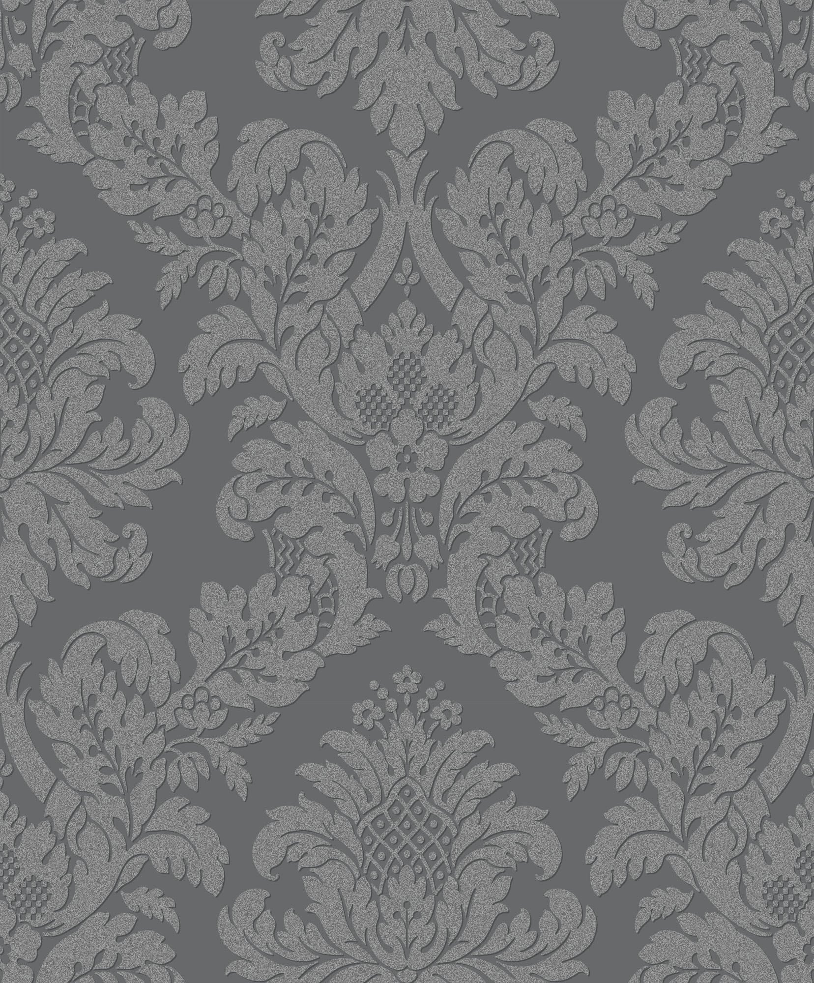 Seabrook Designs Classic Damask Charcoal Wallpaper UK10435