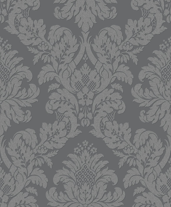 Seabrook Designs Classic Damask Charcoal Wallpaper Sample UK10435