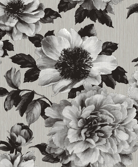 Seabrook Designs Halftone Floral Ebony Wallpaper Sample UK11100