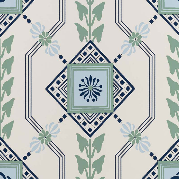 Quadrille Vanderpoel Stripe Narrow Grey Blue / Pea Green / Ink Wallpaper Sample 302415-10AWP