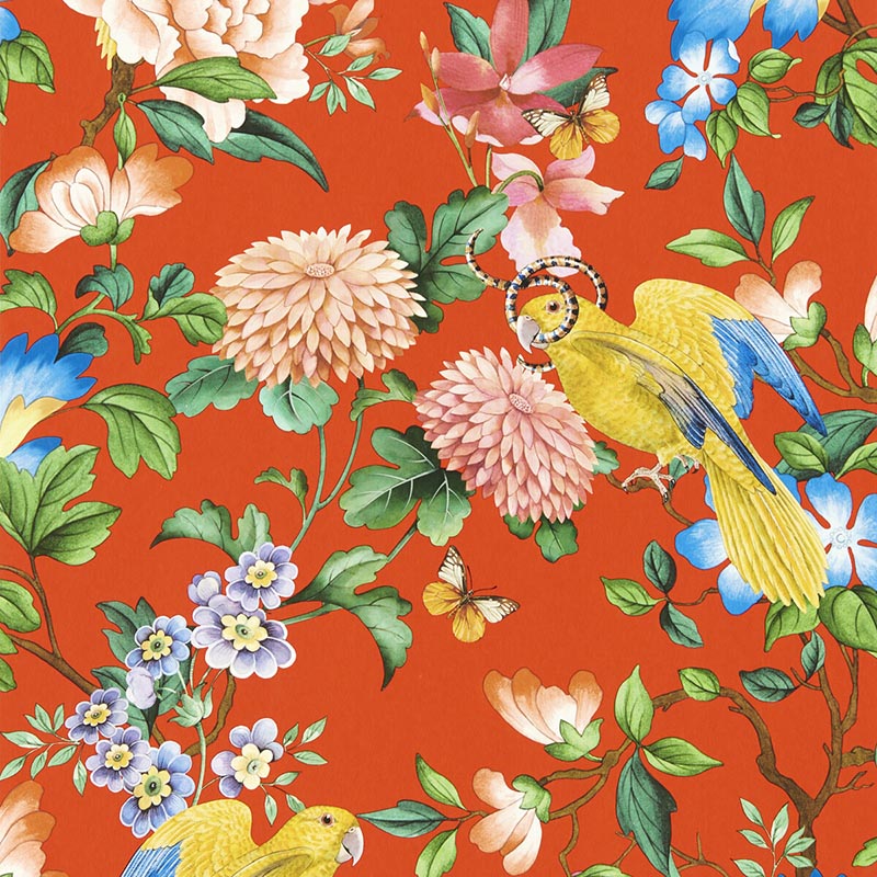 Clarke & Clarke Golden Parrot Wp Coral Wallpaper W0130/01.CAC.0