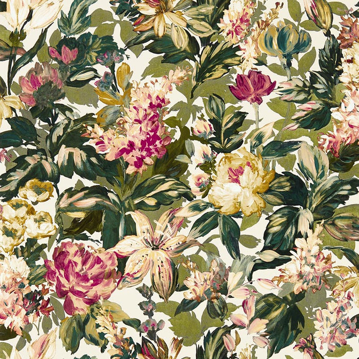 Clarke & Clarke Lilum Olive Raspberry Wp Wallpaper W0158/03.CAC.0