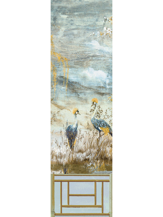 Nicolette Mayer Crested Crane Mural - Panel 3 Wheat Blue Wallpaper Sample WNM0001CRESP3