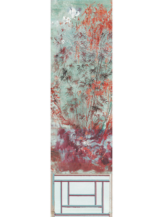 Nicolette Mayer Crested Crane Mural - Panel 1 Turquoise Red Wallpaper Sample WNM0002CRESP1