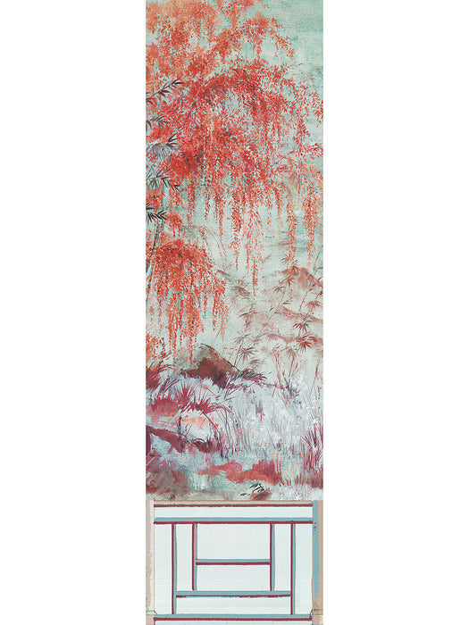 Nicolette Mayer Crested Crane Mural - Panel 2 Turquoise Red Wallpaper Sample WNM0002CRESP2