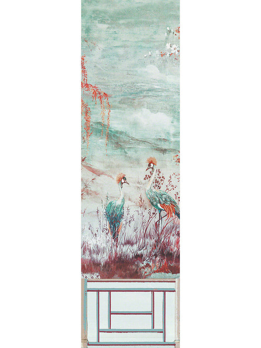 Nicolette Mayer Crested Crane Mural - Panel 3 Turquoise Red Wallpaper Sample WNM0002CRESP3