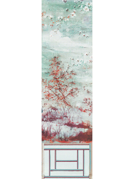 Nicolette Mayer Crested Crane Mural - Panel 4 Turquoise Red Wallpaper Sample WNM0002CRESP4