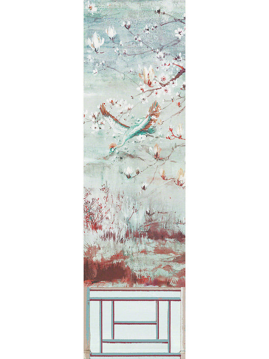 Nicolette Mayer Crested Crane Mural - Panel 5 Turquoise Red Wallpaper Sample WNM0002CRESP5