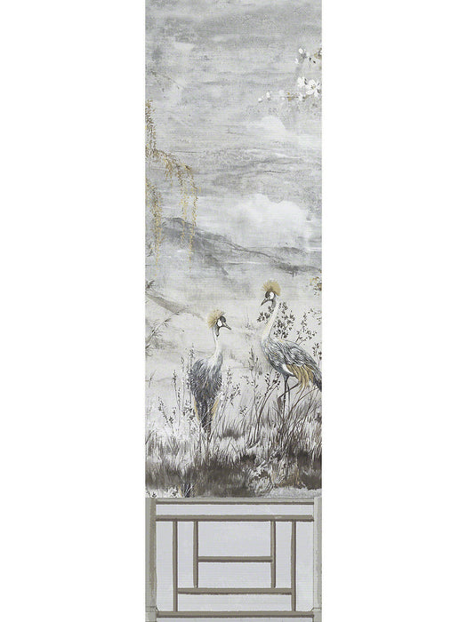 Nicolette Mayer Crested Crane Mural - Panel 3 Silver Gold Wallpaper Sample WNM0003CRESP3