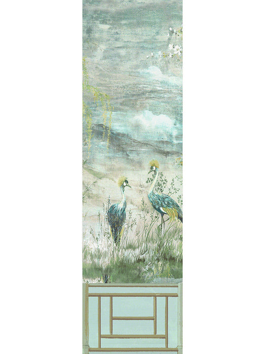 Nicolette Mayer Crested Crane Mural - Panel 3 Green Gold Wallpaper Sample WNM0004CRESP3