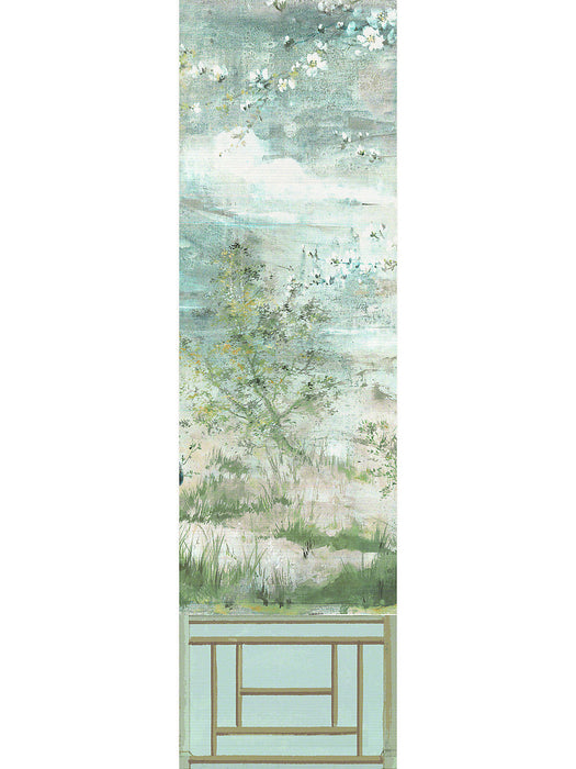 Nicolette Mayer Crested Crane Mural - Panel 4 Green Gold Wallpaper Sample WNM0004CRESP4