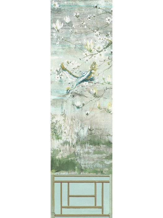 Nicolette Mayer Crested Crane Mural - Panel 5 Green Gold Wallpaper Sample WNM0004CRESP5