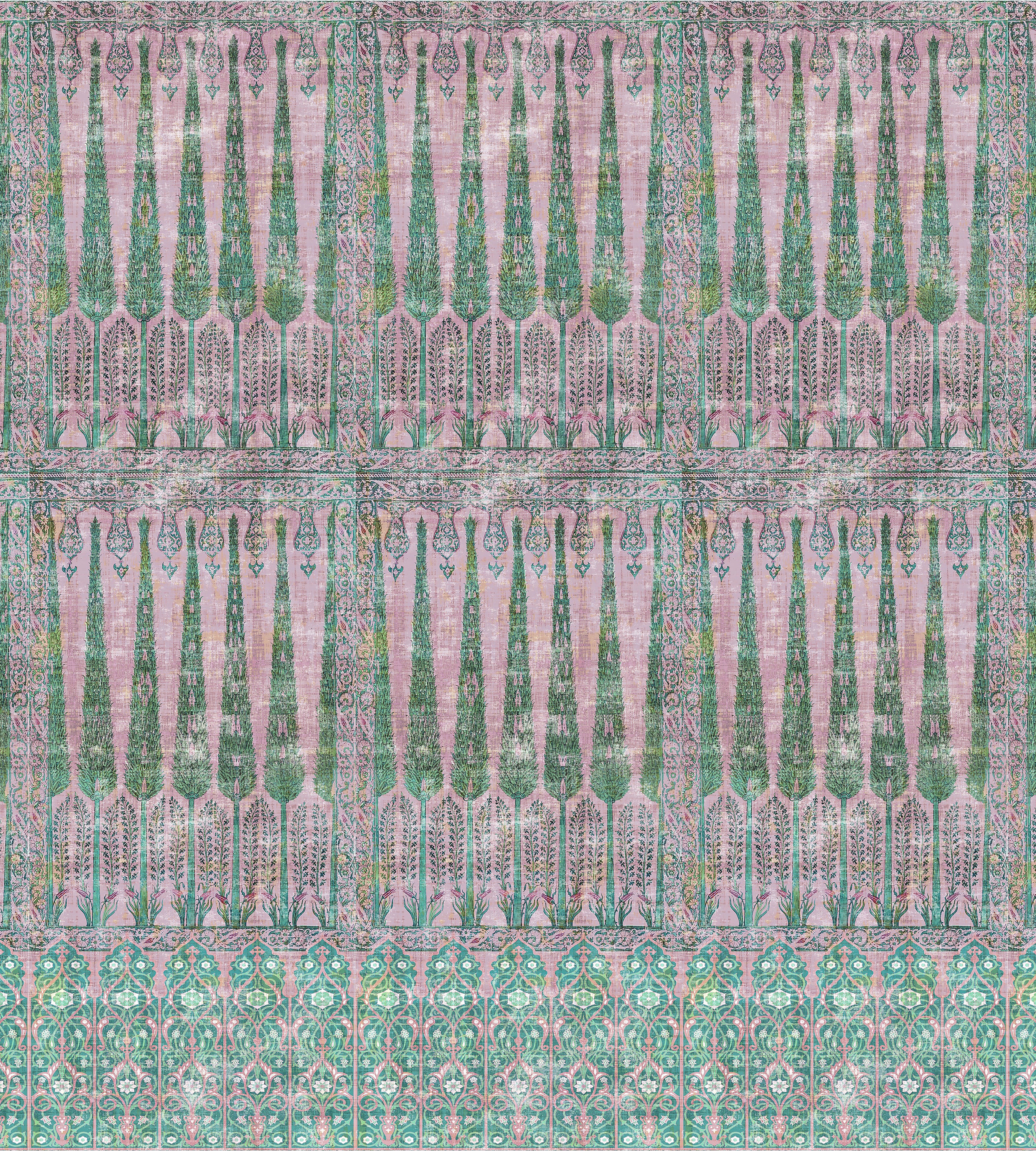 Nicolette Mayer Topkapi Garden - Panel Green Pink Wallcovering Sample WNM1022TOPK