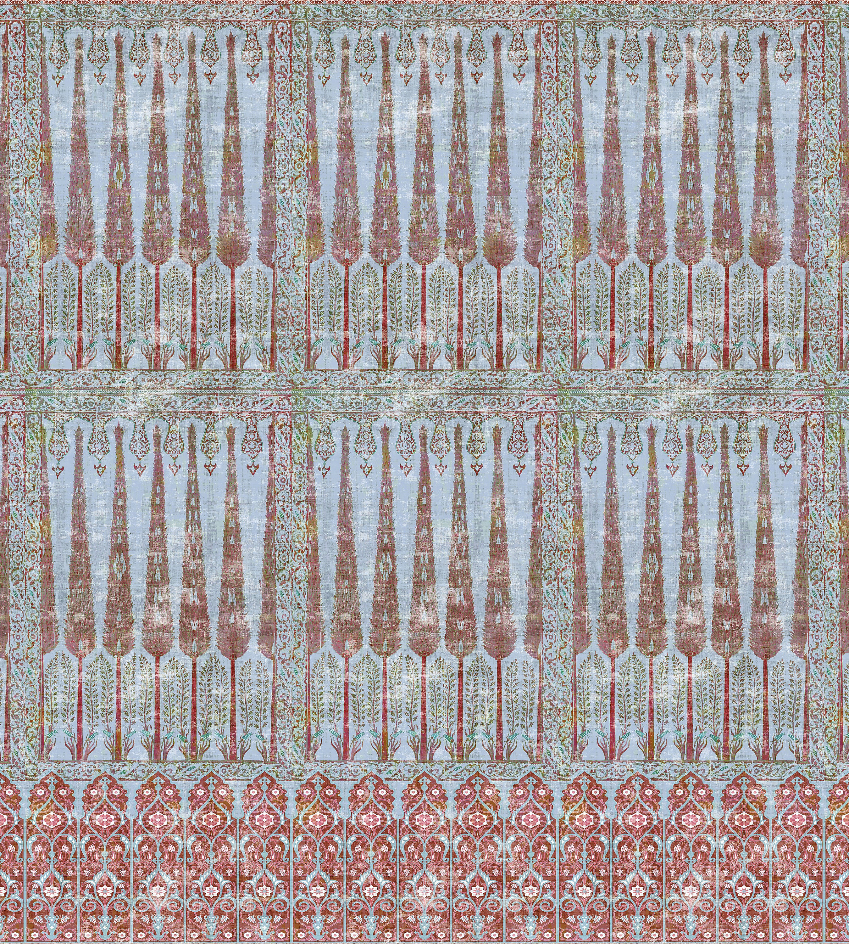 Nicolette Mayer Topkapi Garden - Panel Turquoise Red Wallcovering Sample WNM1047TOPK