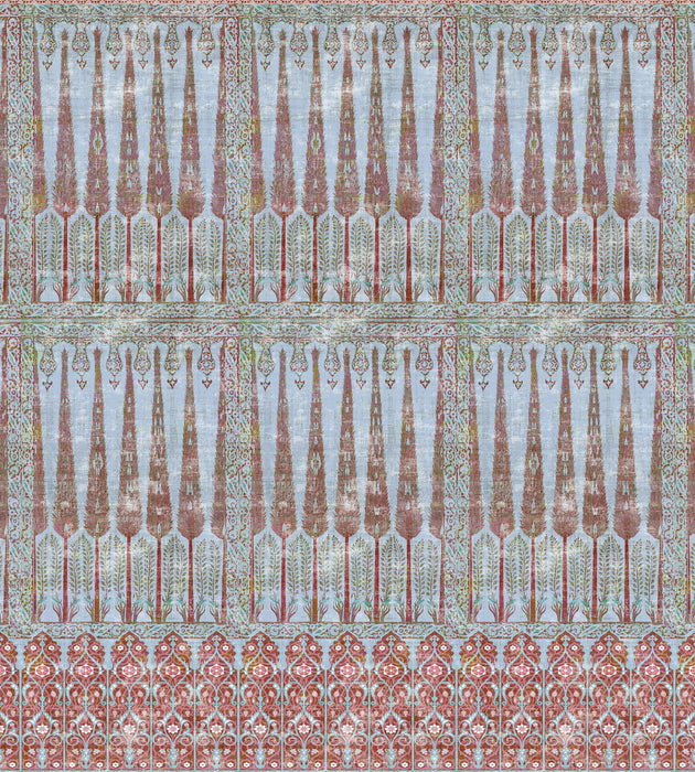 Nicolette Mayer Topkapi Garden - Panel Turquoise Red Wallcovering Sample WNM1047TOPK