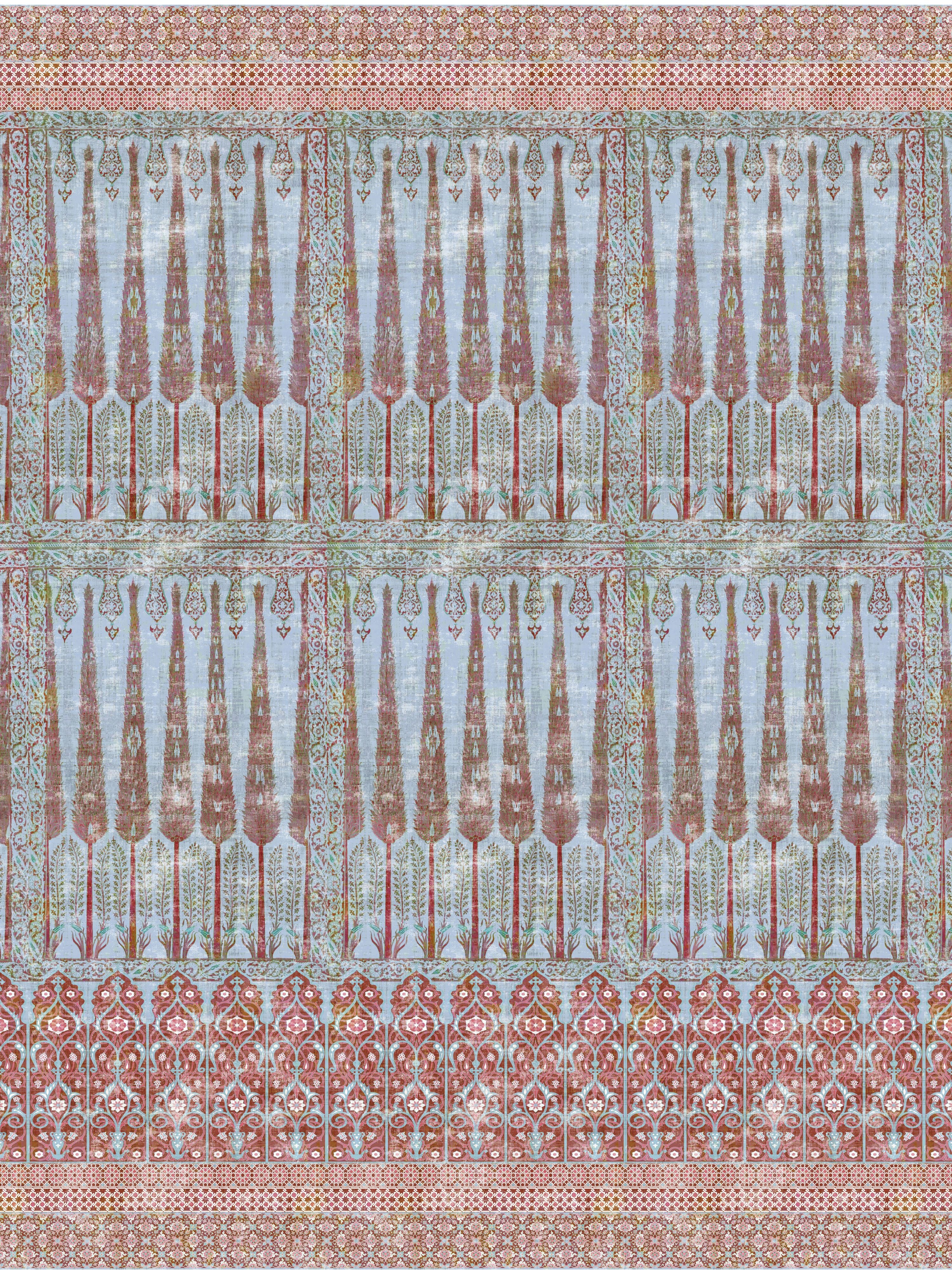 Nicolette Mayer Topkapi Garden - Panel Turquoise Red Wallpaper Sample WNM1047TOPK