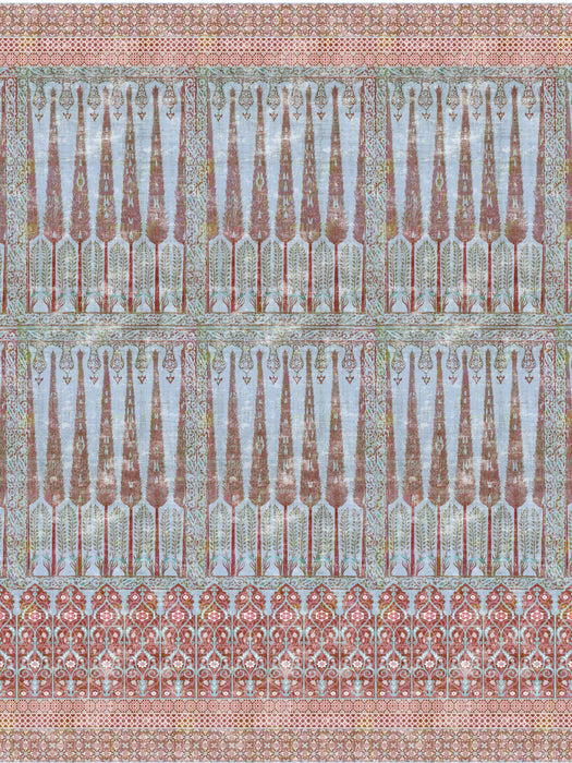 Nicolette Mayer Topkapi Garden - Panel Turquoise Red Wallpaper Sample WNM1047TOPK