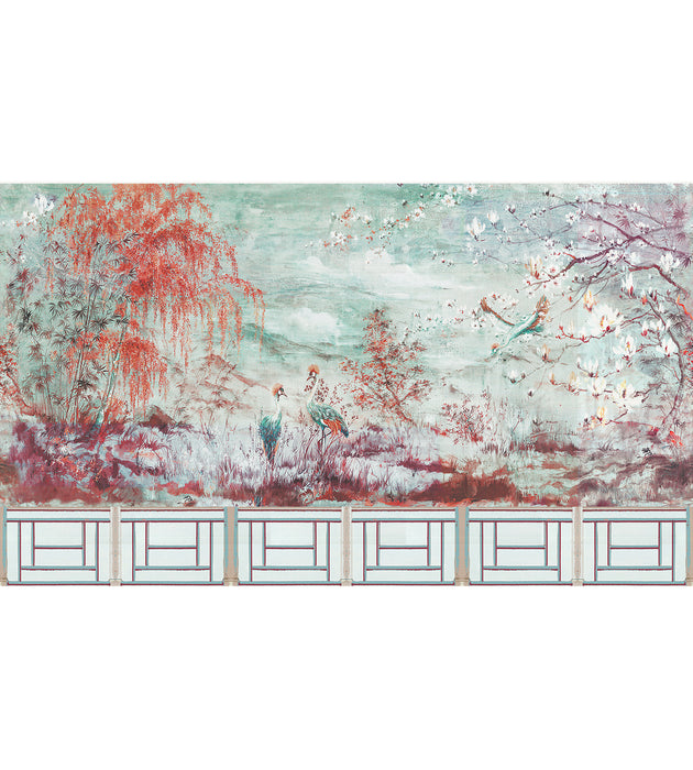 Nicolette Mayer Crested Crane Mural - Set Turquoise Red Wallcovering WNMSET2CRES