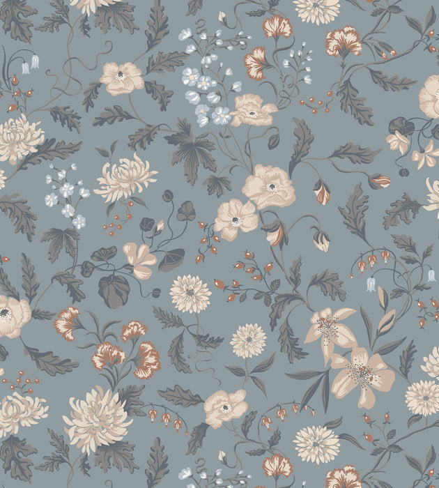 Sandberg Till Karin Folklore Blue Wallcovering Sample WSB006501016