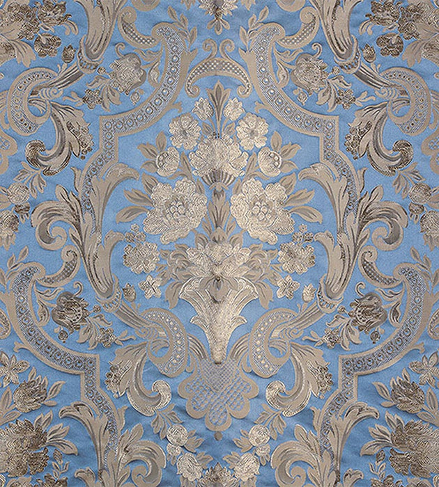 Old World Weavers Luigi Xv Damask Blue Topaz Fabric Sample ZA 0041LUXV