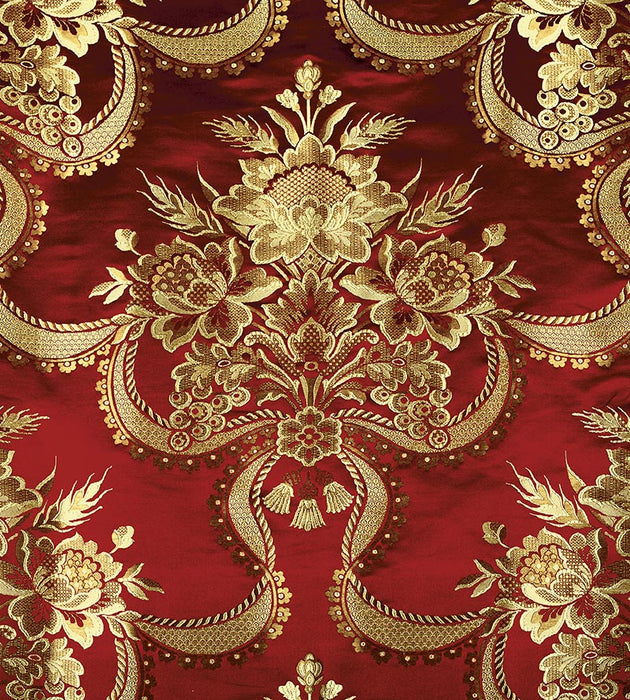 Old World Weavers Reale Nastri Cherry Gold Fabric Sample ZA 2157RNAS