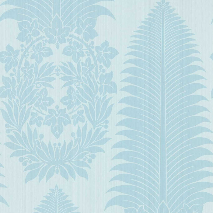 Zoffany Marsden`s Palm Damask Blue Stone 313023 Wallpaper Sample ZCOT313023