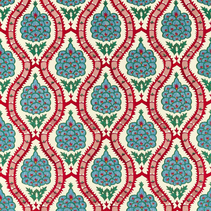 Zoffany Anar Trellis Serpentine/Crimson 333294 Fabric Sample ZCOT333294