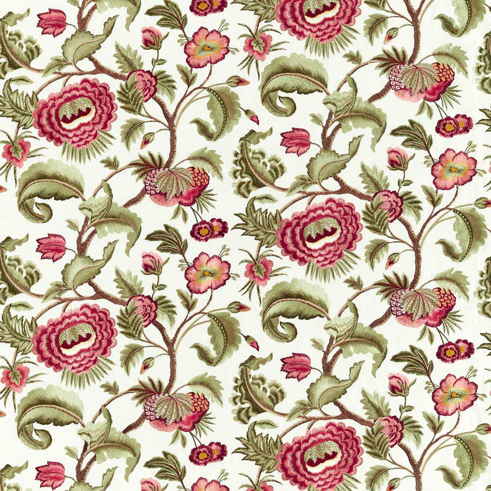 Zoffany Flamestitch Tree Embroidery Evergreen/Tuscan Pink 333298 Fabric Sample ZCOT333298