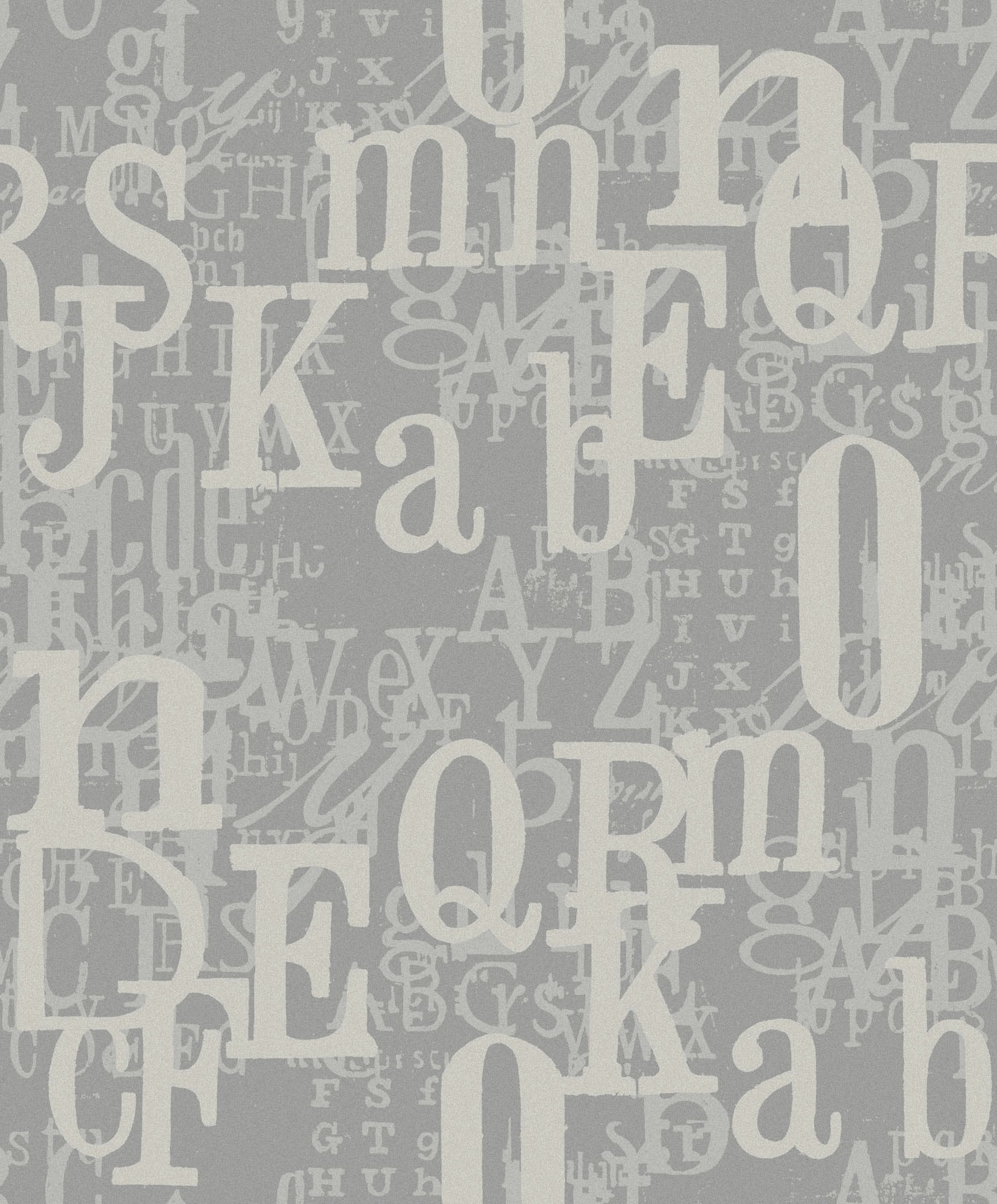 Seabrook Designs Block Letters Metallic Silver Wallpaper ZN52110