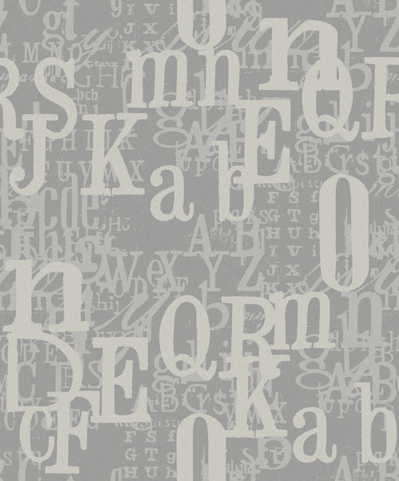 Seabrook Designs Block Letters Metallic Silver Wallpaper Sample ZN52110