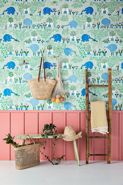 Pierre Frey Les Elephants Jardiniers Paquerette Wallpaper Sample FP836002