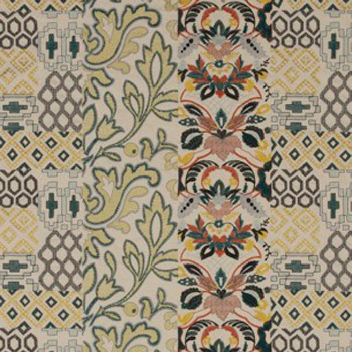 GP & J Baker Queen's Sampler Amber/Emerald Fabric Sample BF10650.2.0