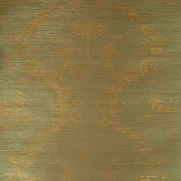 Brunschwig & Fils Chiri On Sisal & Cotton Gold On Spring Green Wallpaper Sample BR-69427.435.0